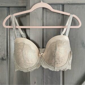 Victoria Secret Dream Angels‎ Lined Demi Bouste Double Silver Ivory Lace Crystal